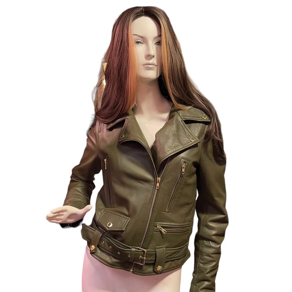 EACH X OTHER PARIS  LEATHER BELTED BIKER JACKET KHAKI GREEN UNISEX SIZE S - Picture 2 of 14